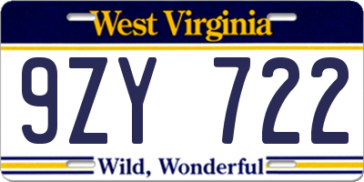 WV license plate 9ZY722