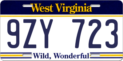 WV license plate 9ZY723