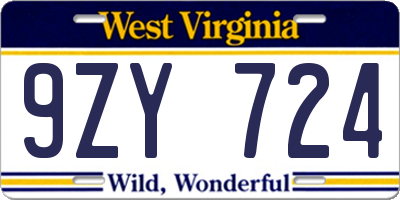 WV license plate 9ZY724