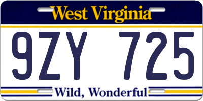 WV license plate 9ZY725