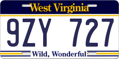 WV license plate 9ZY727