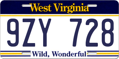 WV license plate 9ZY728