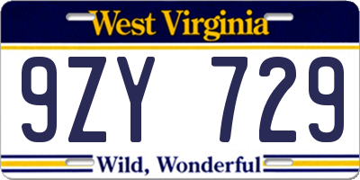WV license plate 9ZY729