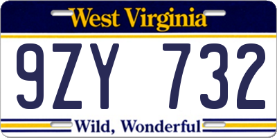 WV license plate 9ZY732