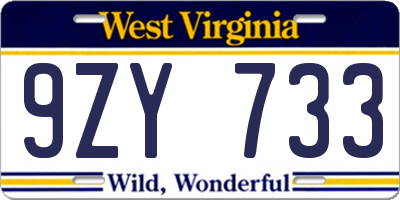 WV license plate 9ZY733