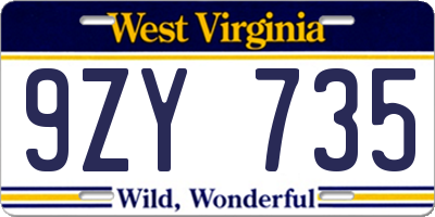 WV license plate 9ZY735