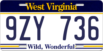 WV license plate 9ZY736