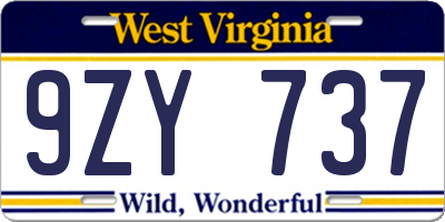 WV license plate 9ZY737