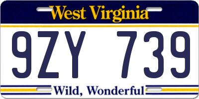 WV license plate 9ZY739