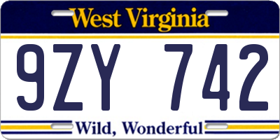 WV license plate 9ZY742