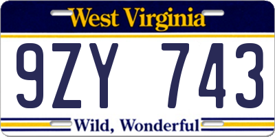 WV license plate 9ZY743