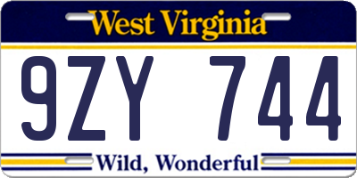 WV license plate 9ZY744