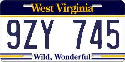 WV license plate 9ZY745