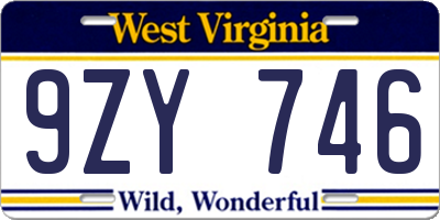 WV license plate 9ZY746