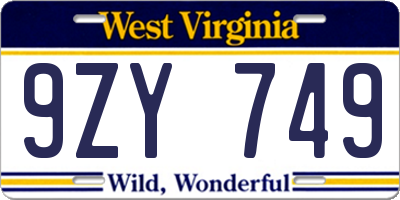 WV license plate 9ZY749