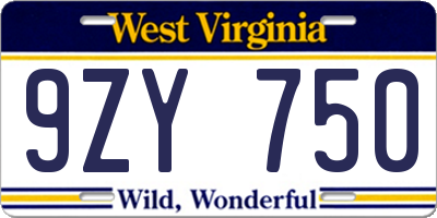 WV license plate 9ZY750