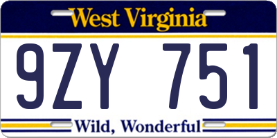 WV license plate 9ZY751