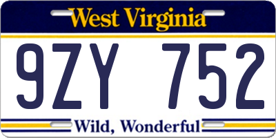 WV license plate 9ZY752