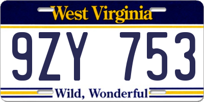 WV license plate 9ZY753