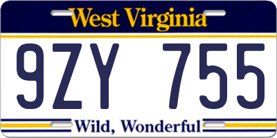 WV license plate 9ZY755