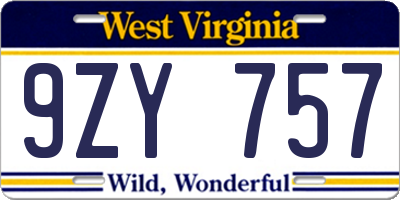 WV license plate 9ZY757