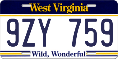 WV license plate 9ZY759