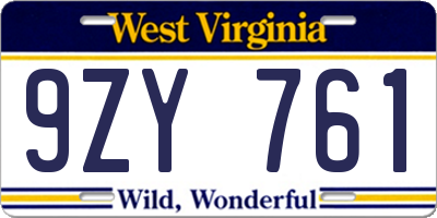 WV license plate 9ZY761