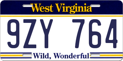 WV license plate 9ZY764