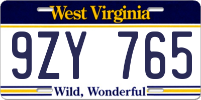 WV license plate 9ZY765
