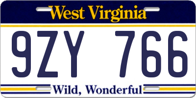 WV license plate 9ZY766