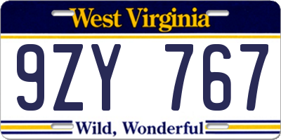 WV license plate 9ZY767