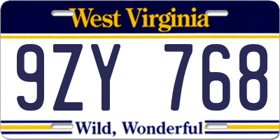 WV license plate 9ZY768