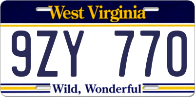 WV license plate 9ZY770