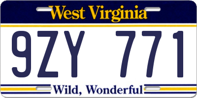 WV license plate 9ZY771