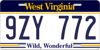 WV license plate 9ZY772