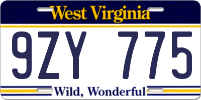 WV license plate 9ZY775
