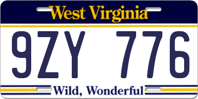 WV license plate 9ZY776
