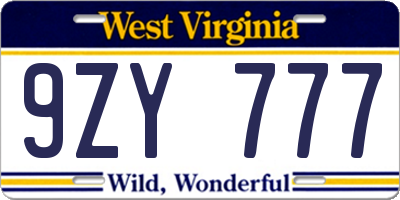 WV license plate 9ZY777