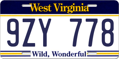 WV license plate 9ZY778