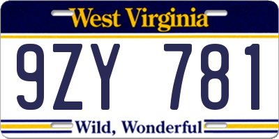 WV license plate 9ZY781