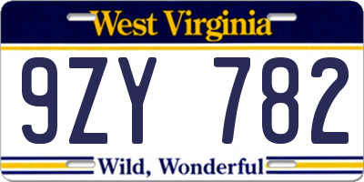WV license plate 9ZY782