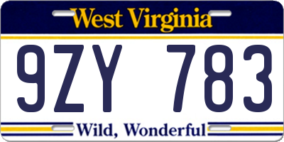 WV license plate 9ZY783
