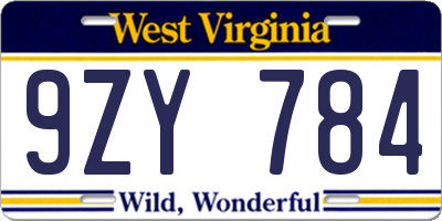 WV license plate 9ZY784