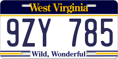 WV license plate 9ZY785