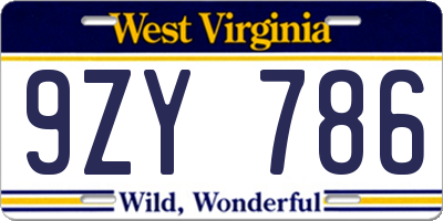 WV license plate 9ZY786