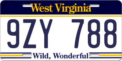 WV license plate 9ZY788