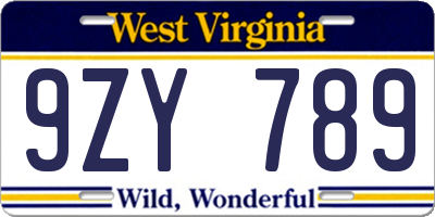 WV license plate 9ZY789