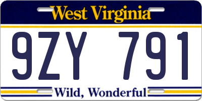WV license plate 9ZY791