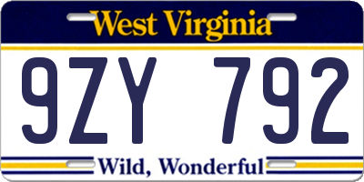 WV license plate 9ZY792