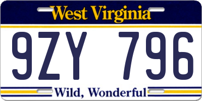 WV license plate 9ZY796